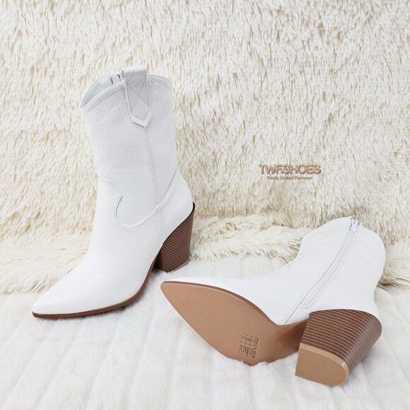White Western Cowboy Cowgirl Ankle Boots Slayer - Picture 9 of 15